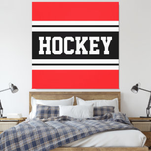 HOCKEY Bright 70s Red Black White Racing Stripes Canvas Print