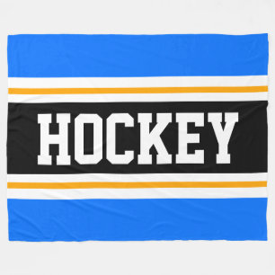 HOCKEY Bright Blue Black Orange Racing Stripes Fleece Blanket