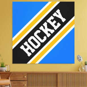 HOCKEY Bright Blue Black Yellow Racing Stripes Canvas Print