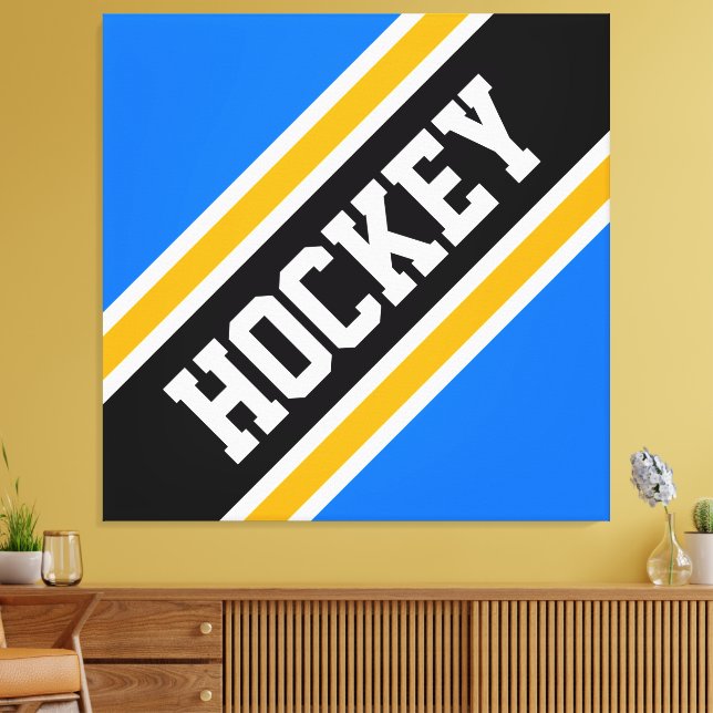 HOCKEY Bright Blue Black Yellow Racing Stripes Canvas Print (Insitu(LivingRoom))