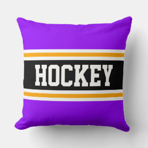 HOCKEY Bright Purple Black Orange Racing Stripes Throw Pillow