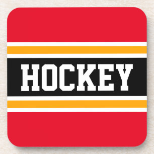 HOCKEY Bright Red Yellow Black Racing Stripes Coaster
