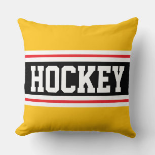 HOCKEY Bright Red Yellow Orange Black Stripes Throw Pillow