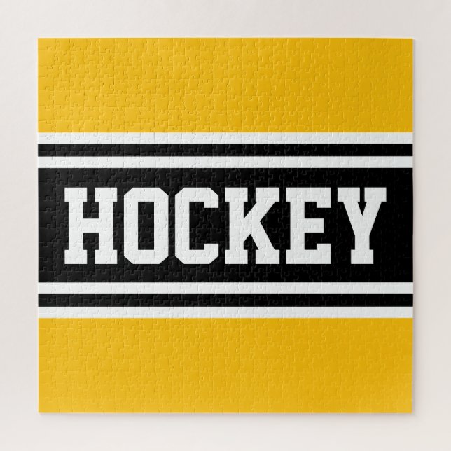 HOCKEY Bright Yellow Black White Racing Stripes  Jigsaw Puzzle (Vertical)