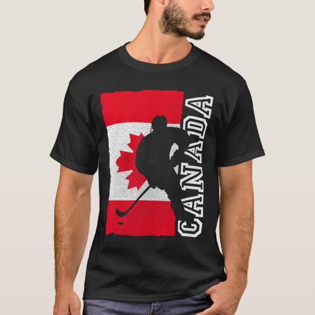 Hockey Canadian Patriotic Flag  T-Shirt (Front)