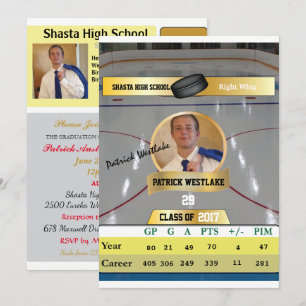 Hockey Card W/ Stats Grad Invitations - gold
