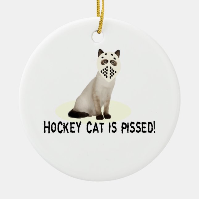 Hockey Cat Pissed Ceramic Ornament (Front)