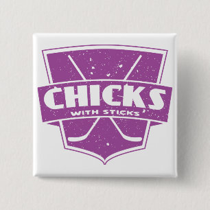 Hockey Chicks With Sticks 2 Inch Square Button
