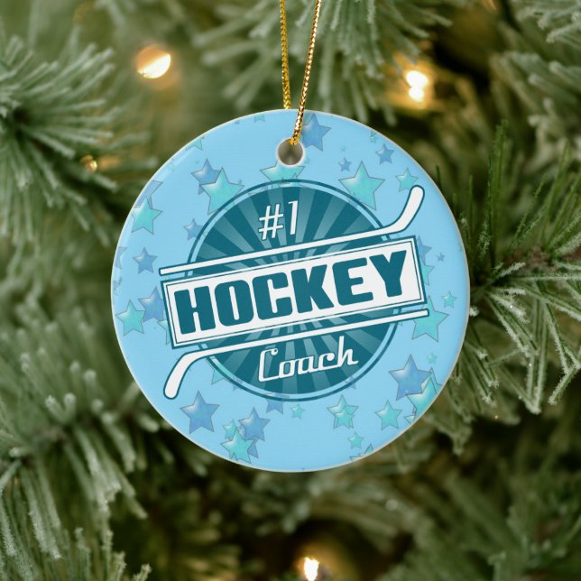 Hockey Christmas Decoration, #1 Hockey Coach Ceramic Ornament (Tree)