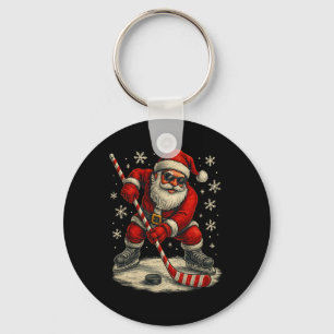 Hockey Christmas Funny Santa Playing Ice Hockey Xm Keychain
