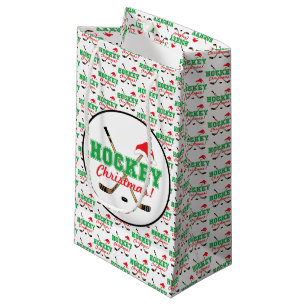 Hockey Christmas Hockey Sticks and Santa Hat Small Gift Bag