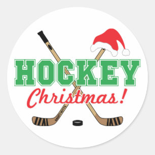 Hockey Christmas Hockey Sticks Santa Hat Classic Round Sticker