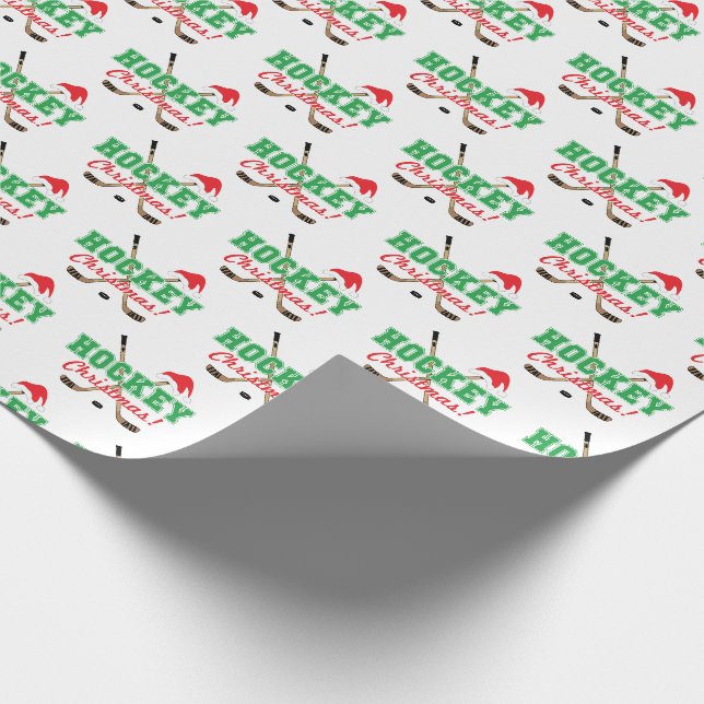 Hockey Christmas Hockey Sticks Santa Hat Wrapping Paper (Corner)