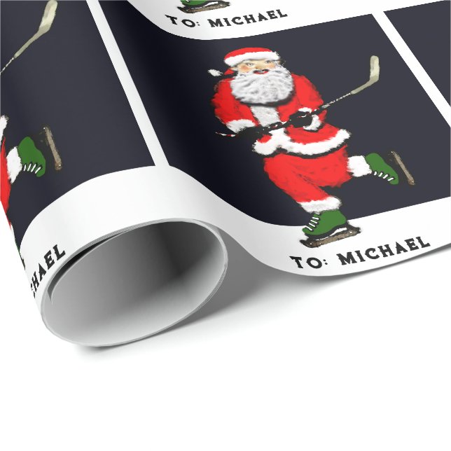 Hockey Christmas Holiday Gift Wrapping Paper (Roll Corner)
