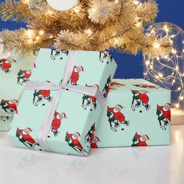 Hockey Christmas Holiday Gift Wrapping Paper (Holidays)