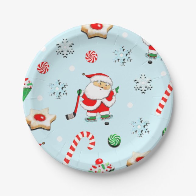 Hockey Christmas Holiday Party Paper Plate (Front)