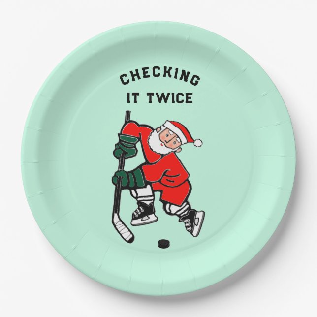 Hockey Christmas Party Paper Plate (Front)