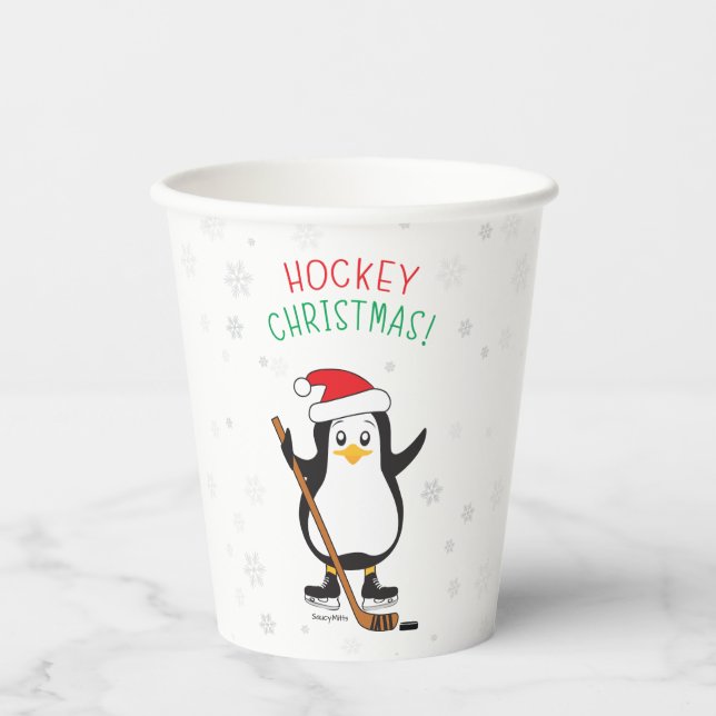 Hockey Christmas Penguin Paper Cups (Front)