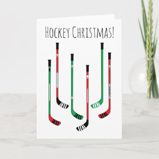 Hockey Christmas Red and Green Hockey Sticks Holiday Card