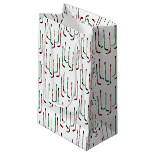 Hockey Christmas Red & Green Hockey Sticks Small Gift Bag