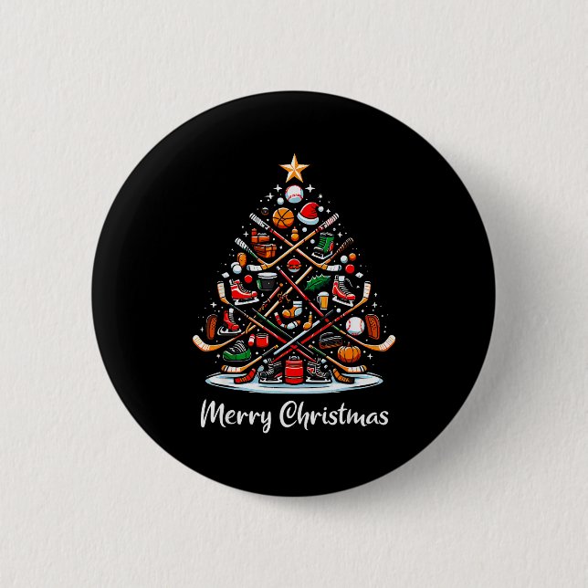 Hockey Christmas Tree Lights Funny Hockey Player X 2 Inch Round Button (Front)