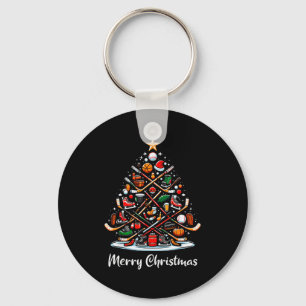 Hockey Christmas Tree Lights Funny Hockey Player X Keychain