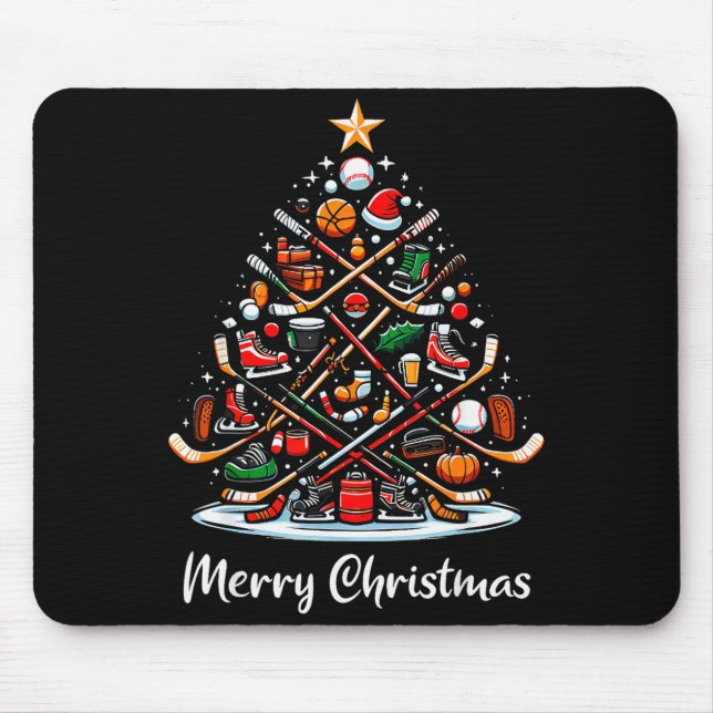 Hockey Christmas Tree Lights Funny Hockey Player X Mouse Pad (Front)