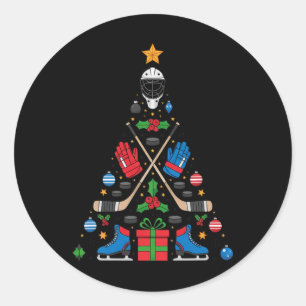 Hockey Christmas Tree Tee, Merry Ice Rink Apparel Classic Round Sticker