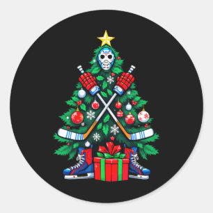 Hockey Christmas Tree Xmas New Year Hockey Player Classic Round Sticker