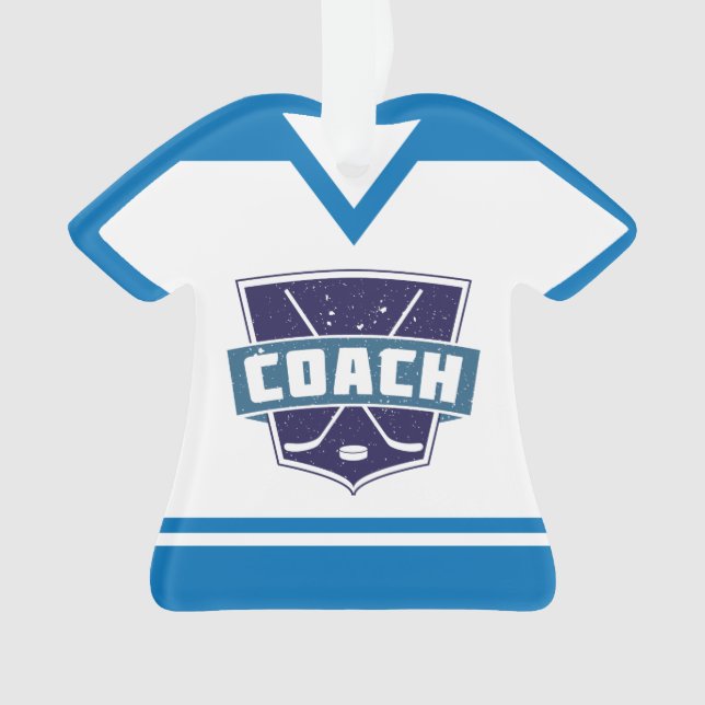 Hockey Coach Name & Number Jersey Ornament (Front)