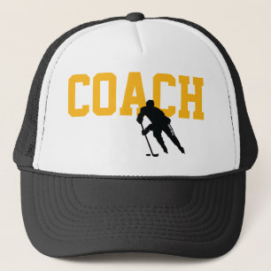 Hockey Coach Player Black and Gold Yellow Trucker Hat