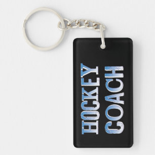 Hockey Coach Rough Blue Text Keychain