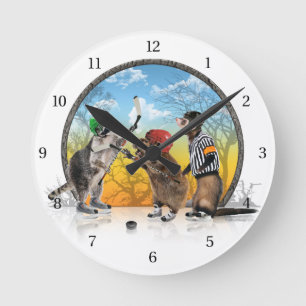 Hockey Critter Classic Round Clock