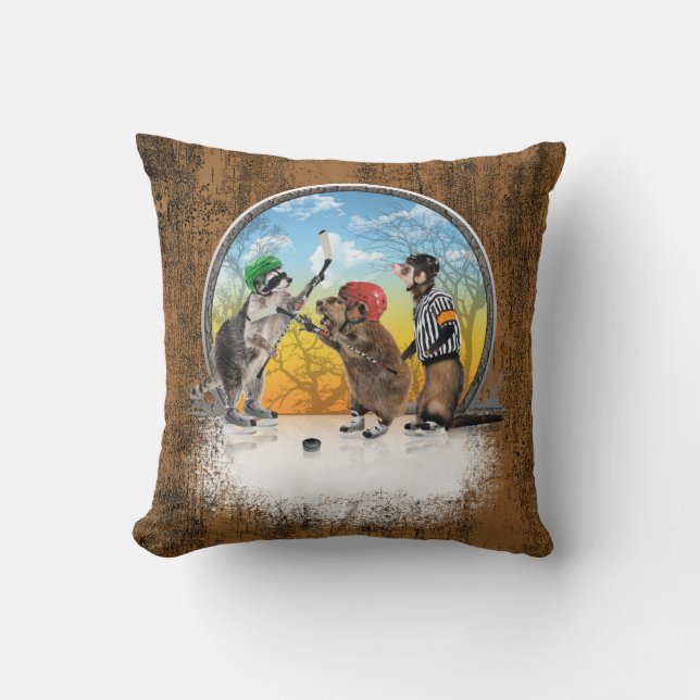 Hockey Critter Classic Throw Pillow (Front)