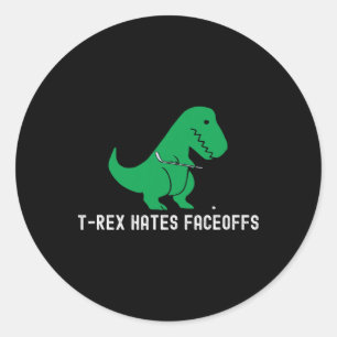 Hockey Dinosaur T-rex Funny Hates Faceoffs Love  Classic Round Sticker
