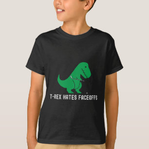 Hockey Dinosaur T-rex Funny Hates Faceoffs Love  T-Shirt