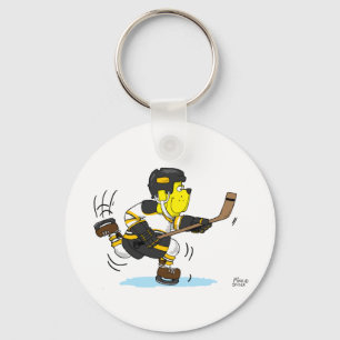HOCKEY DOG BLACK AND GOLD KEYCHAIN