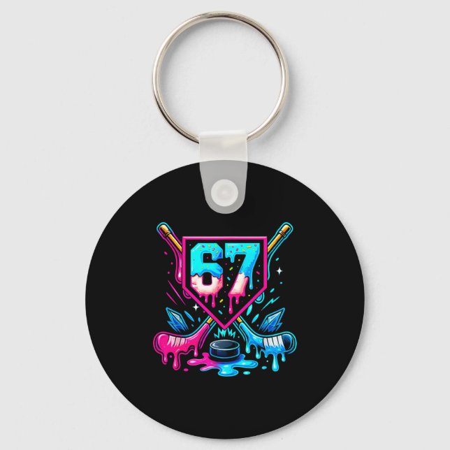 Hockey Drip 6 7 Number 67 Six Seven Meme Men Boys  Keychain (Front)
