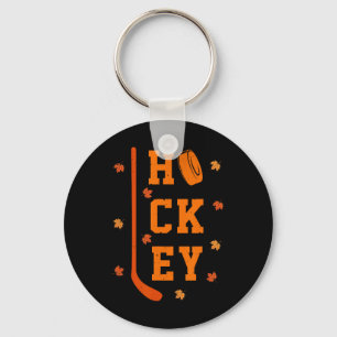 Hockey Fall Leaves Thanksgiving Sports Fan Ice Hoc Keychain