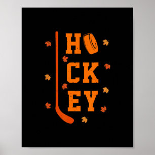 Hockey Fall Leaves Thanksgiving Sports Fan Ice Hoc Poster