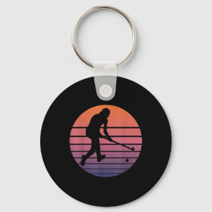 Hockey Field Hockey Player With Field Hockey Stick Keychain