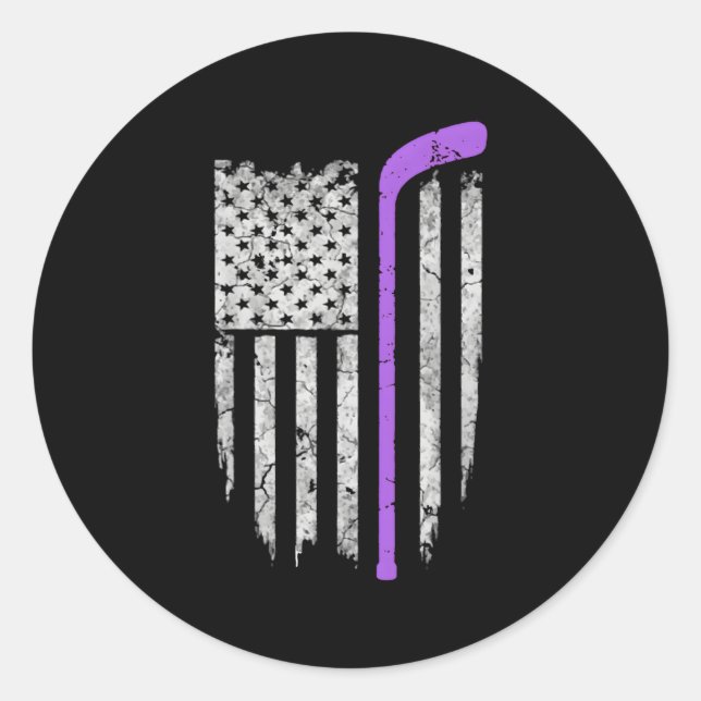 Hockey Fight Cancer American Flag Classic Round Sticker (Front)