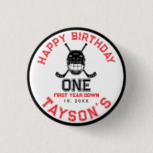 Hockey First Year Down 1st birthday  1 Inch Round Button