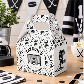 Hockey First Year Down 1st Birthday Favor Box