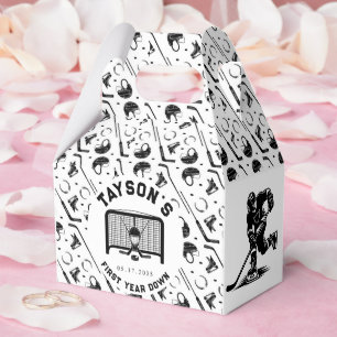 Hockey First Year Down 1st Birthday Favor Box