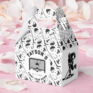 Hockey First Year Down 1st Birthday Favor Box