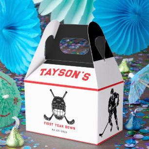 Hockey First Year Down 1st birthday Favor Box