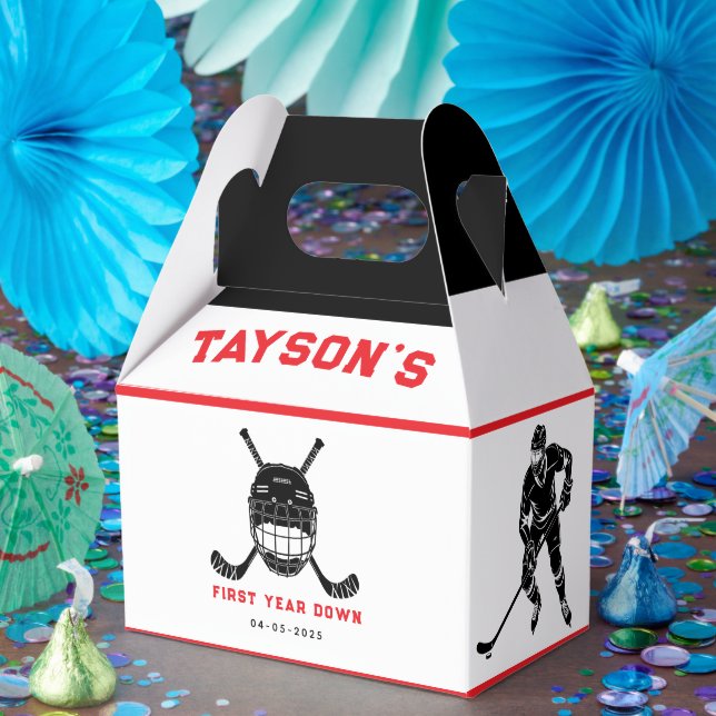 Hockey First Year Down 1st birthday Favor Box (Party)