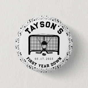 Hockey First Year Down 1st Birthday Paper 1 Inch Round Button