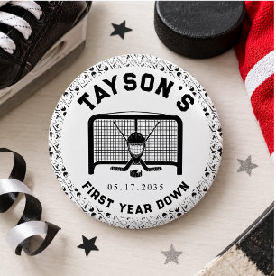 Hockey First Year Down 1st Birthday Paper 1 Inch Round Button